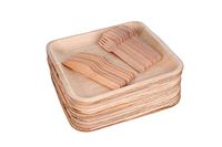 Simply Greenware Palm Leaf Plates 10 Inch with Wooden Forks & Wooden Knives | 25 Count Plates | 25 Count Forks | 25 Count Knives | Sturdy & Premium Quality Square Plates Forks and Knives