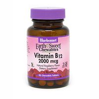 Bluebonnet Earth Sweet Vitamin B-12 2000 mcg Chewable Tablets, Raspberry, 90 Count