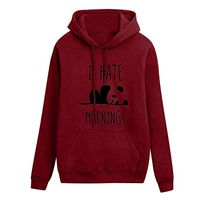 HNTDG Women Autumn Winter Solid Color Hoodies I Hate Morinings Printed Sweatshirt with Pockets Tops Red