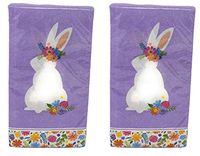 Easter Spring 2-ply Guest Towels Buffet Hostess Paper Napkins White Easter Bunny Silhouette Lavender Background, 40-Count