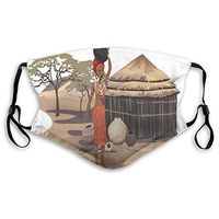 Fashion Comfortable Windproof mask,Native Woman Carrying A Pot Hut Tree Natural Landscape Village Illustration,Printed Facial Decorations for Unisex S