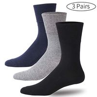 Forcool Men's Women's Diabetic Socks, Moisturing Wicking Dry Fit Non Binding Loose Top Crew Dress Diabetes Cotton Socks with Seamless Toe Cuhioned Heel, 3 Pairs Gray/Black/Navy Blue Medium