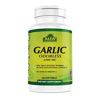 Alfa Vitamins Garlic Odorless - 100 Softgels - 2000mg Potent Garlic Allium Sativum Supplement (Maximum Strength) - 100 Softgels