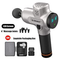 Deep Muscle Massage Portable Gun Fascia Gun LCD Screen 4 Replaceable Heads 6 Speed Levels Muscle Stimulation Pain Relief Percussion Therapy 2400mAh Power Noise Reduction (Silver)