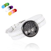 constantlife Tree of Life Stainless Steel Fragrance Jewelry Adjustable Genuine Leather Band Bracelet Essential Oil Diffuser with 12 Pads (White and Black)
