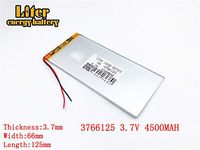 3.7V 4500mAh 3766125 Lithium Polymer Ion Rechargeable Battery Lithium Polymer Li-Po Battery for MP4 GPS MP3 Bluetooth Stereo DIY Gift