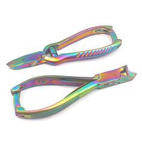 LAJA Imports Set of 2 Pieces Titanium Galaxy Multi Color Rainbow Toenail Nipper Cutter with Barrel Spring and Moon Shape Toenail Nipper Clipper