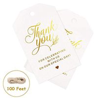 100pcs Thank You Tags for Favors, Gold Gift Tags for Baby Shower, Wedding, Party Favors with 100 Feet Natural Jute Twine