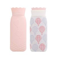DricRoda Microwave Heating Water Bottle, Soft Silicone Hot Water Bag with Knit Cover, Nature Warming Bag for Body Pain Relief, Hot and Cold Therapy, Nice Gift for Christmas (Pink, L)