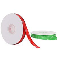 Christmas Ribbon Roll, Christmas Ribbons Snowflake Printed Ribbons Christmas Gift Wrapping Ribbon for DIY Craft Christmas Party, Gift Wrapping Hair Bows Decor, 25 Yards x 2 spools (Green/Red)