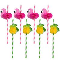 50 Piece Paper Straws 3D Decoration Pink Striped Degradable Straw Pink Green for Summer Vacation Party (Flamingo + Pineapple Design, 50)