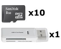 10 PACK - SanDisk 8GB MicroSD HC Memory Card SDSDQAB-008G (Bulk Packaging) LOT OF 10 with USB 2.0 MicoSD & SD Memory Card Reader 