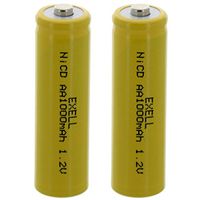 (2-PACK) Exell AA 1.2V 1000mAh NiCD Button Top Rechargeable Batteries For Intermatic Solar Garden Lights, Malibu Solar Garden Lights, Stake Lights, LED Lawn Lights