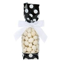2" x 1 7/8" x 9 1/2" Black w/White Polka Dots Printed Cello Gusset Bags, 1.6 Mil (100 Pieces) - CB-G1BW
