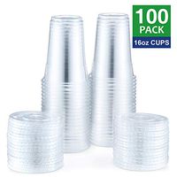 Eupako 16 oz Clear Plastic Cups with Lids 100 Sets Disposable Plastic Cups with Flat Lids To Go, Cold Drink Cups, Smoothie Cups, Disposable Ice Coffee Cups
