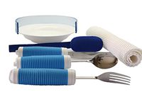 Daffo Green Adjustable Bendable Handle Eating Utensil Set Aid with Plate & Food Guard for Parkinson, Elderly, Disabilities