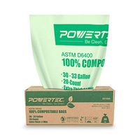 POWERTEC ASTM D6400 Certified Compostable Bags – 40 Count | 124 Liter - 33 Gallon Trash Bags, 1.1 Mil, US BPI and European OK Compost Home Certification - 100% Sustainable Green Products