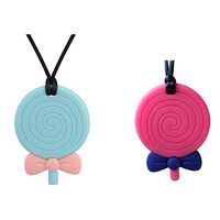Sensory Chew Necklace for Autism ADHD Fidgety Kids & Adults - Baby Girl Boy Teething Jewelry Nursing Toys,Oral Motor Chewing Biting Teething Needs (Lollipop - 2pcs)