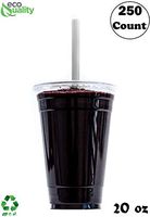 Clear Plastic Disposable Cups with Lids and Smoothie Straws 250 count - 20 oz (ounces) Clear PET Cup for Smoothies, Protein Shakes, Bubble Tea, Iced Coffee, Boba, Fresh Juice, Meal Prep, Party Cup