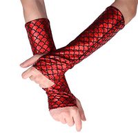 iEFiEL Mermaid Fingerless Long Gloves Dancing Costume Arm Sleeves Red One Size