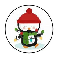 HotSaleStore Sticker Seals 48 Christmas Penguin Lights Envelope Seals Labels Stickers 1.2" Round