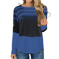 Meikosks Women's Bottoming T Shirt Long Sleeve Crewneck Blouses Stripe Color Block Tops Pullover Dark Blue
