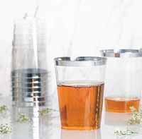 Majestic Settings Hard Clear Plastic Party Tumblers/Cups (50, 10oz Silver Rim)