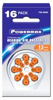 Powermax Size 13 Hearing Aid Batteries, Orange Tab, 16 Count