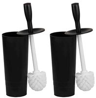Elaine Karen Deluxe 2pc Toilet Brush and Caddy with Lid Holder - 2 pc Set - Black