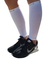 BeVisible Sports Calf Compression Sleeve - Footless Shin Splint Leg Compression Socks for Men & Women - Great for Running, Cycling, Air Travel, Support, Circulation & Recovery - 1 Pair (White, XL-XXL)