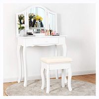 Bathroom Vanity, Vanity Makeup Dressing Table with Tri-Folding Mirror and Drawer, White