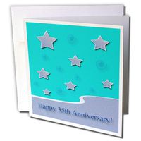 3dRose Happy 35th Anniversary, Lavender Stars on Aqua, Employee Anniversary - Greeting Cards, 6 x 6 inches, set of 12 (gc_34313_2)