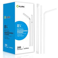 ALINK 200-Pack Plant-Based Compostable Bendy Straws, Biodegradable Flexible Disposable Drinking Straws, Individual Wrapped, Alternative to Plastic Straws -Translucent