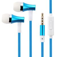 High Quality Bass Flat Wired BLUE Metal Earbuds Handsfree Headset Earphones w Mic for Verizon HTC Rhyme - Verizon HTC Windows Phone 8X - Verizon Kyocera Hydro Elite C6750 - Verizon LG VS890 Enact - Verizon LG Extravert 2