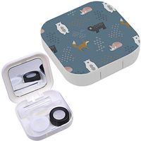 Portable Contact Lens Case Box Travel Kit Mirror + Bottle + Tweezers Container Holder [ Cute Scandinavian Animals ]