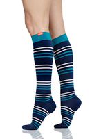 VIM & VIGR 20-30 mmHg Medical Grade Compression Socks for Women & Men (Navy & Teal Fresh Stripe Nylon, M/L)