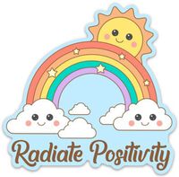 Cute Rainbow Sticker Decal - Inspirational Quote Stickers for Laptop Water Bottle 4" x 4" Radiate Positivity Kawaii Cartoon