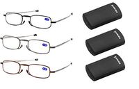 SOOLALA Metal Aolly Frame Folding Magnifying Compact Reading Glasses Reader w/Case (Black+Gunmetal+Bronze Value Pack, 1.25)