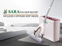 Sponge Mop and Bucket Set |3pcs Replacement Mop Heads| Exclusive Bucket Design |Squeeze System|Touchless Wringing | Extendable Handle | Great for Tile, Stone, Wood Floor, and Laminate Floors