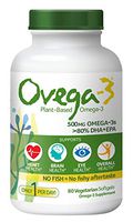 Ovega-3 Vegan Algae Omega-3 Daily Supplement | Supports Heart, Brain and Eye Health*|500 mg Omega-3s | 135 mg EPA + 270 mg DHA | Fish Oil Alternative | No Fishy Aftertaste | Vegetarian Softgels 80 CT