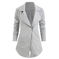 HNTDG Women Turn Down Shawl Collar Long Sleeve Solid Color Notch Zip Up Asymmetrical Coat Gray