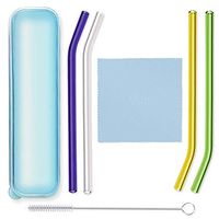 Vila Glass Drinking Straws with Cleaning Brush and Soft Cloth, Reusable 4 Colorful Sippers, Ergonomically Bent, Odor-free Experience at Home or bar