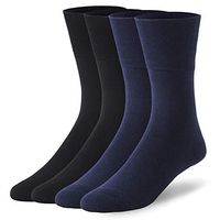 Diabetic Socks with Seamless Toe, Forcool Non-Binding Top Soft Cushioned Crew Socks for Men& Women, 4 Pairs Navy Blue & Black Medium