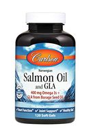 Carlson - Salmon Oil and GLA, 400 mg Omega-3s + GLA from Borage Seed Oil, Norwegian, Heart Function, Joint Support & Healthy Skin, 120 Softgels
