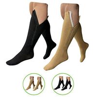 HealthyNees 15-20 mmHg Zipper Compression Wide Big Calf Socks 2 Pack Closed Toe (2 Pairs Mix, M)