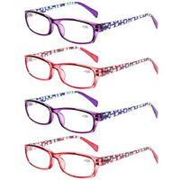 NORPERWIS 4 Pairs Unisex Readers Quality Rectangular Reading Glasses for Men Women (2 Purple 2 Pink, 2.50)