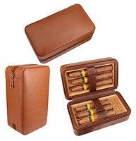 AMANCY Quality Travel Leather Zipper Cigar Humidor, Portable Humidifier Cigar Case Box for 6 Cigars with Cedar Wood Lining