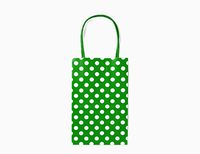 12CT Small Green Polka DOT Biodegradable, Food Safe Ink & Paper, Premium Quality Paper (Sturdy & Thicker), Kraft Bag with Colored Sturdy Handle (Small, P.Green)