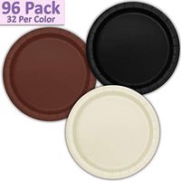 96 Paper Dinner Plates (9") - Black, Brown, Ivory - 32 Per Color, 3 Colors - Great Assortment for Birthday Parties, Weddings, Holidays, Baby Shower, Celebrations, and more