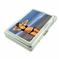 Beach Babes Pin Up Girls D11 Cigarette Case Lighter Smoking King Size Cigarettes Silver Metal Wallet 4" X 2.75" RFID Protection